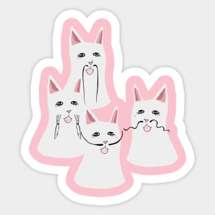 White Meow Gang Mega Mustache Sticker